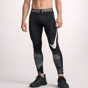Nike Pro Boy's HyperWarm Black/Gray Camo Compression Tights – Size XL